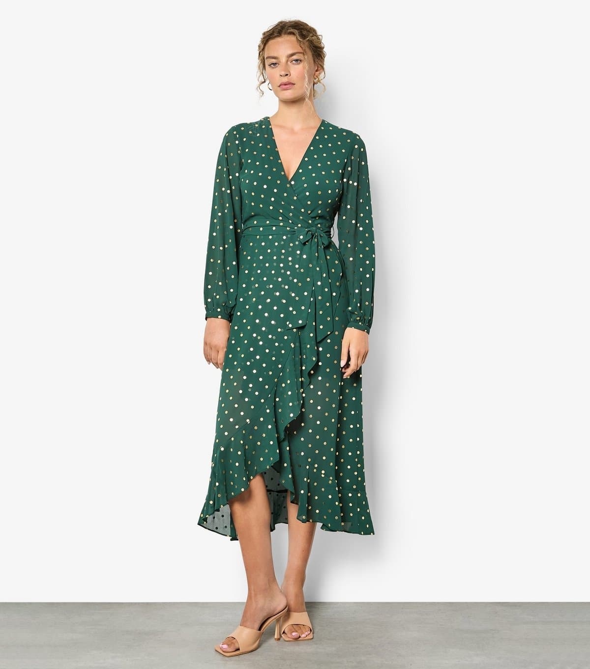 Apricot Women's Green Foil Polka Dot Wrap Dress Apricot New Look