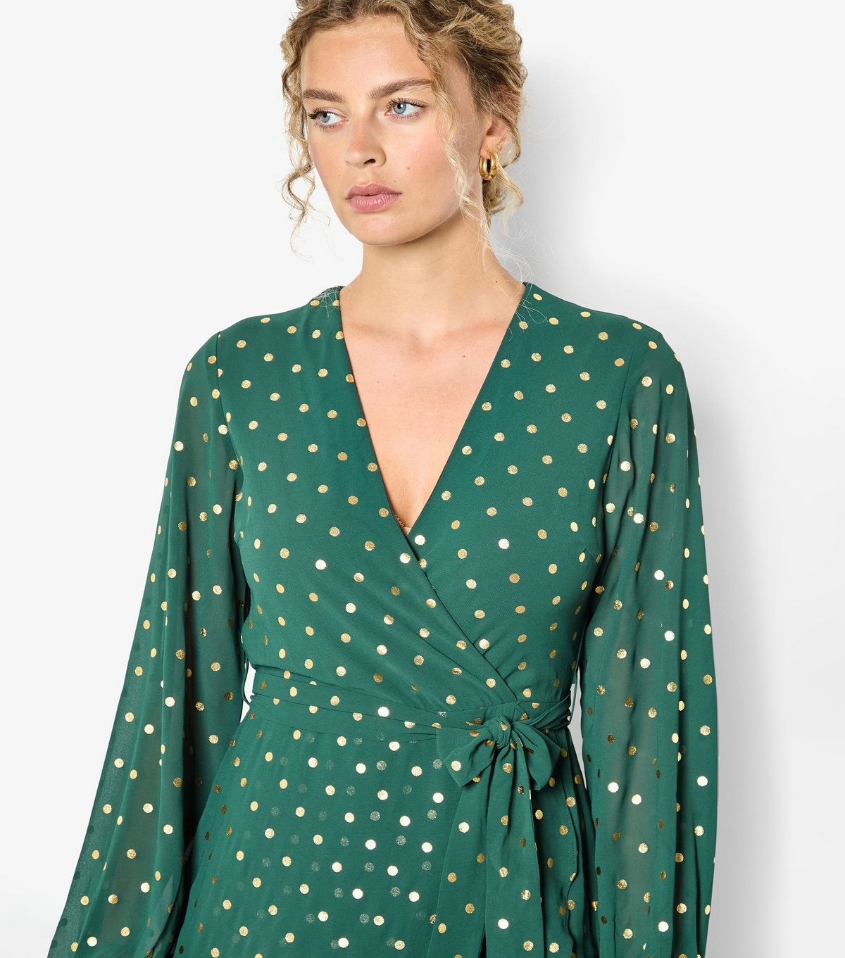 Apricot Women's Green Foil Polka Dot Wrap Dress Apricot New Look - 4