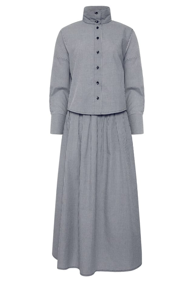 PixieGirl PixieGirl Women's Petite Cotton Funnel Neck Shirt & Maxi Skirt in Black - 2