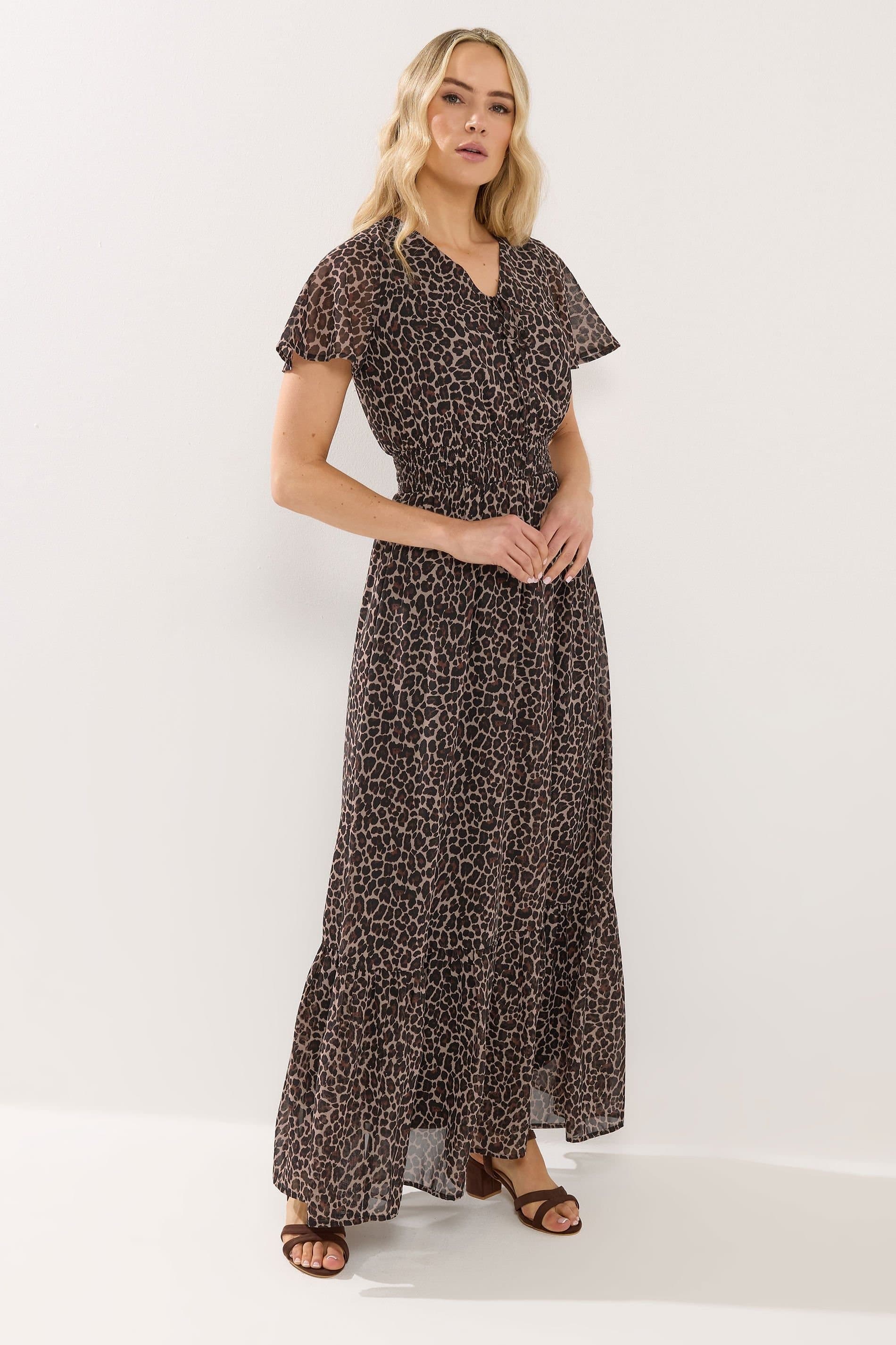 Long Tall Sally Long Tall Sally Women's Tall Leopard Print Maxi Dress in Brown