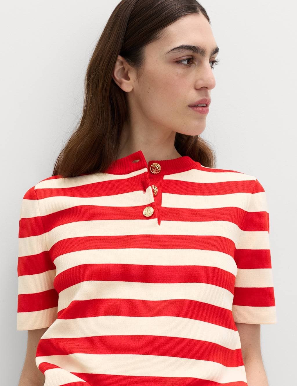 Marks & Spencer M&S Red Mix Striped Round Neck Knitted Top