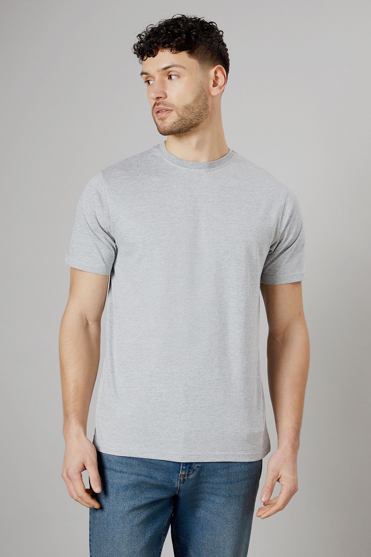 Maine Maine Men's Cotton Crew Neck T-shirt in Mid Grey - 3
