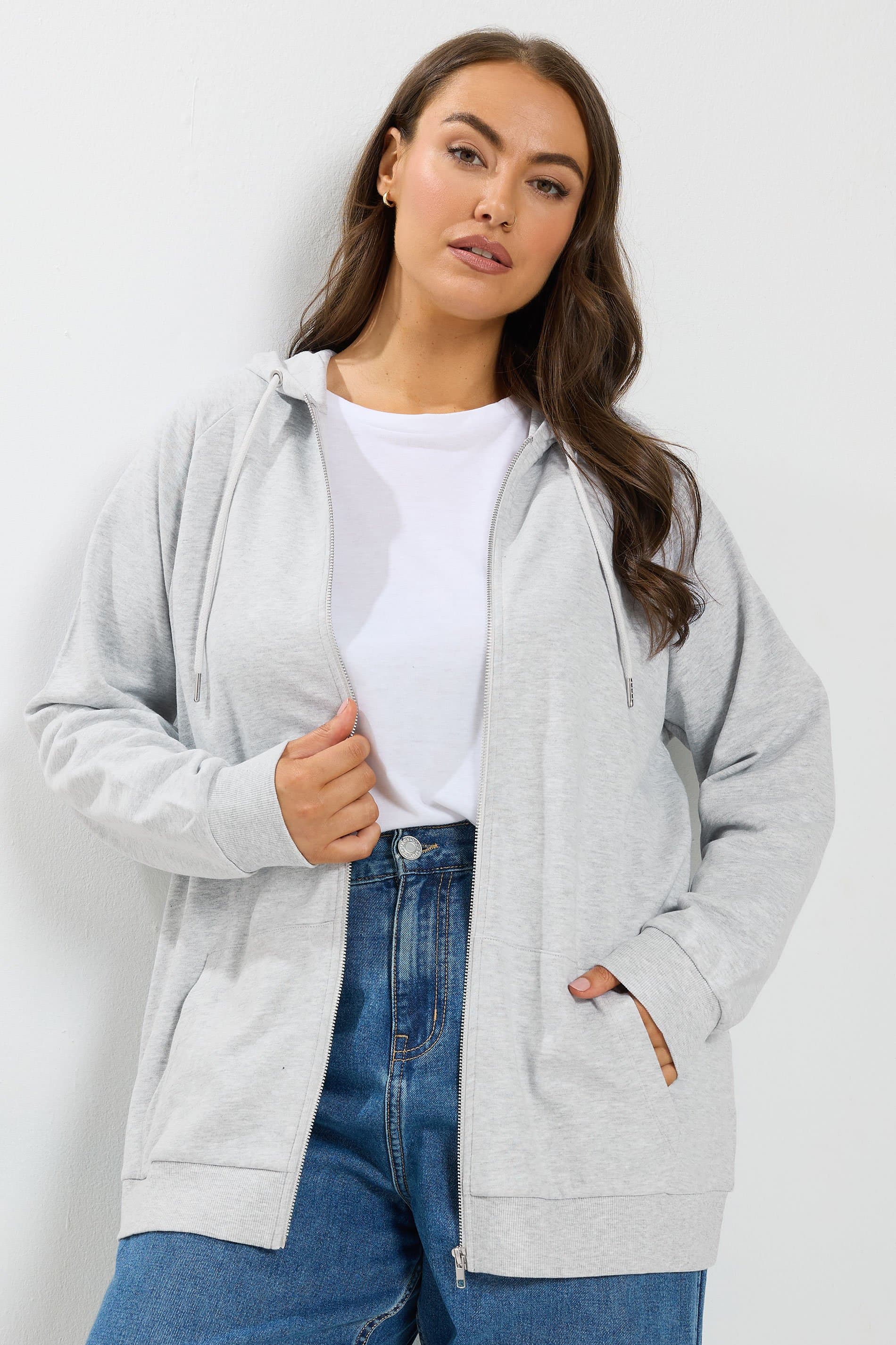 Yours Plus Size Grey Zip Through Raglan Hoodie