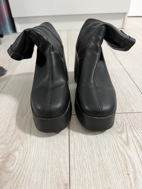 ASOS black leather heeled chunky ankle boots