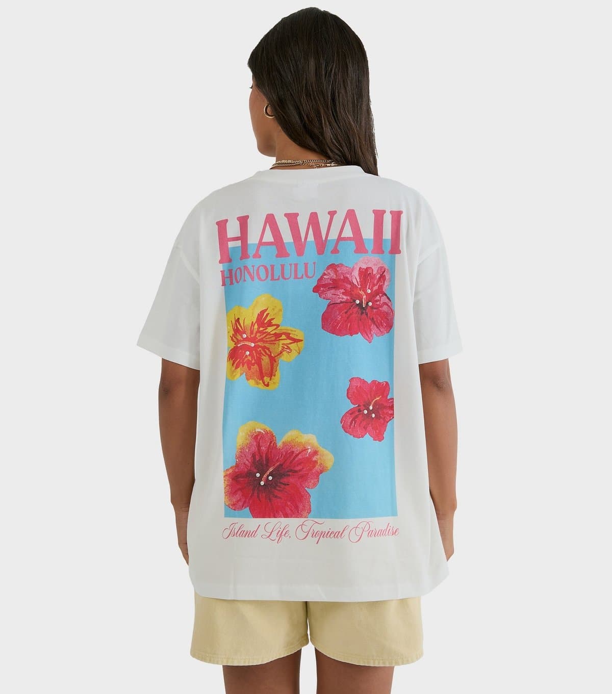 Skinnydip Women's White Cotton Hawaii Print Oversized T-Shirt Skinnydip New Look