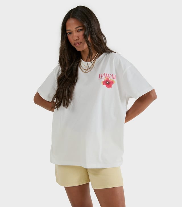 Skinnydip Women's White Cotton Hawaii Print Oversized T-Shirt Skinnydip New Look - 3