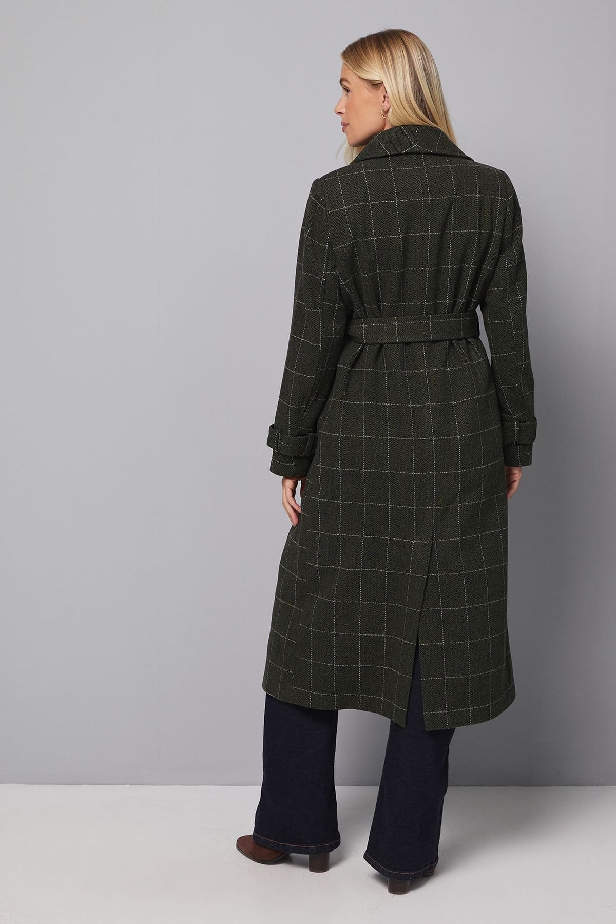 Wallis Wallis Women's Petite Oversized Collar Maxi Coat in Green - 4