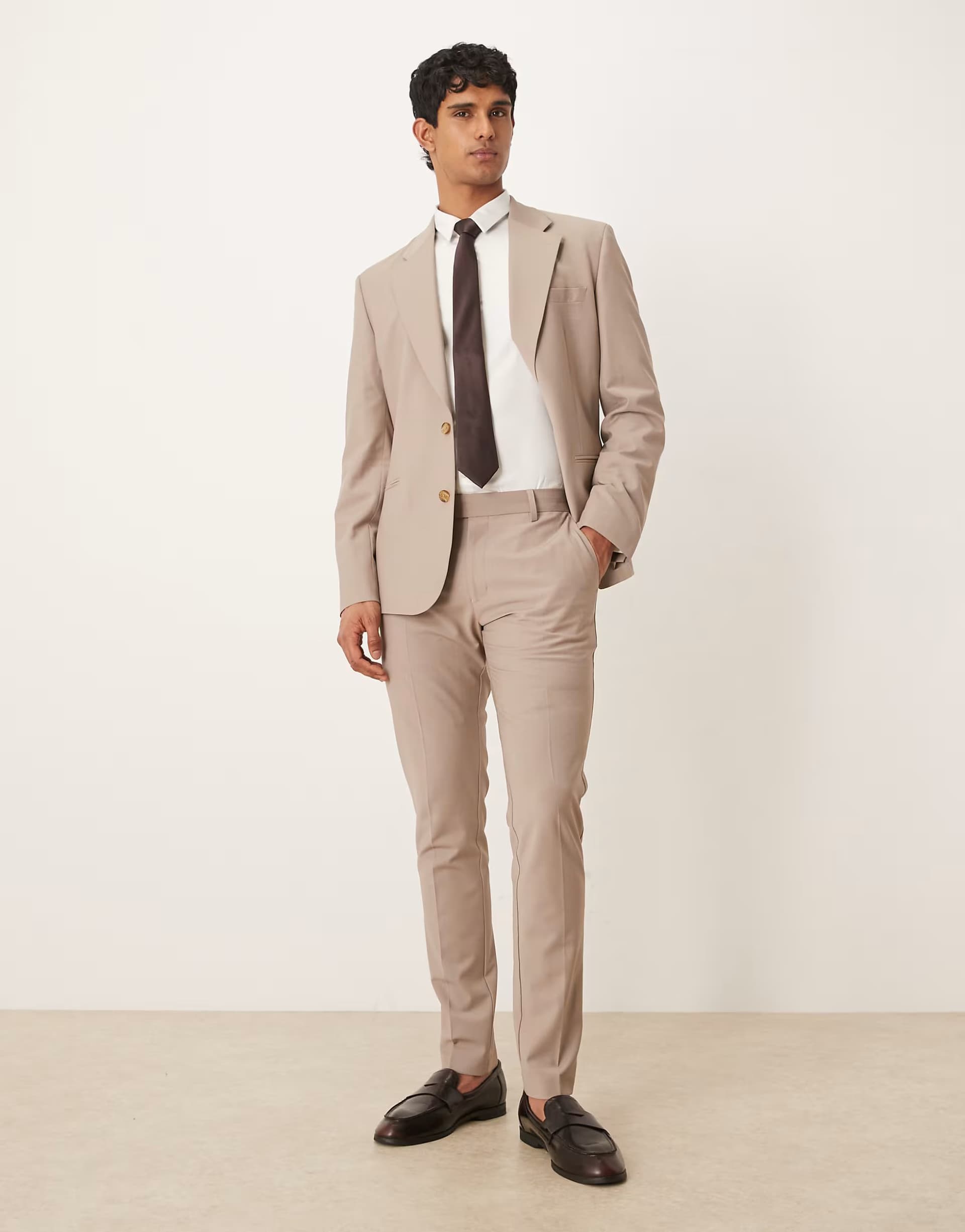 ASOS ASOS DESIGN skinny wooll rich suit trousers in beige