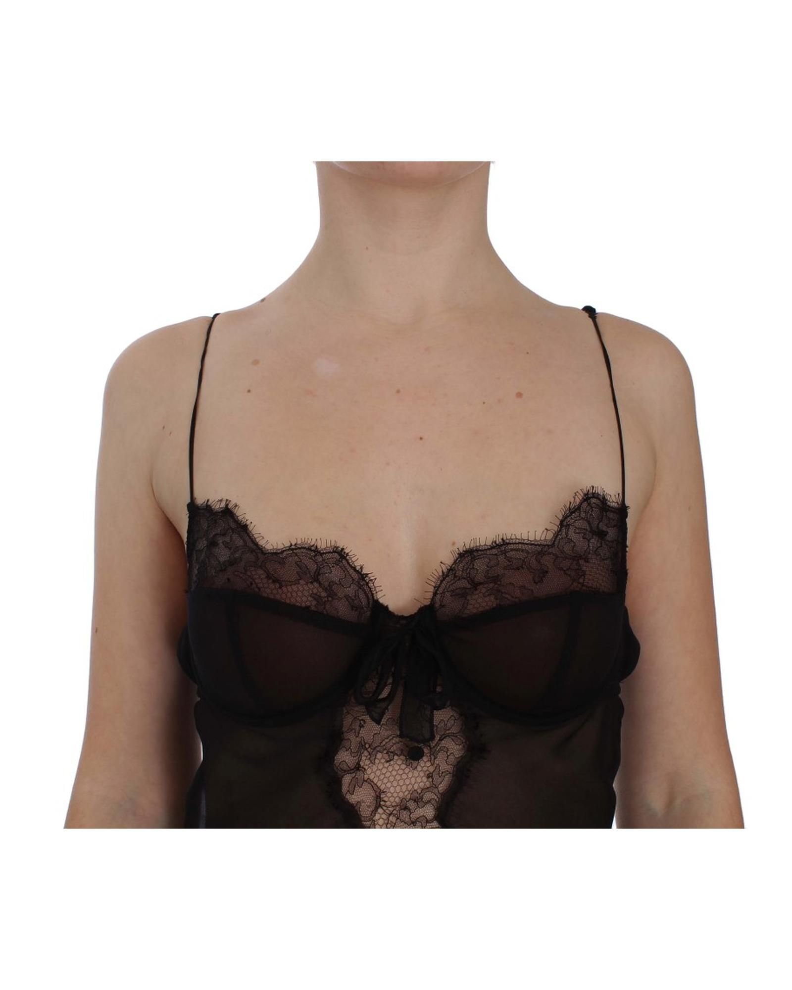 Dolce & Gabbana Dolce & Gabbana Women's Black Silk Lace Babydoll Lingerie Top - 4