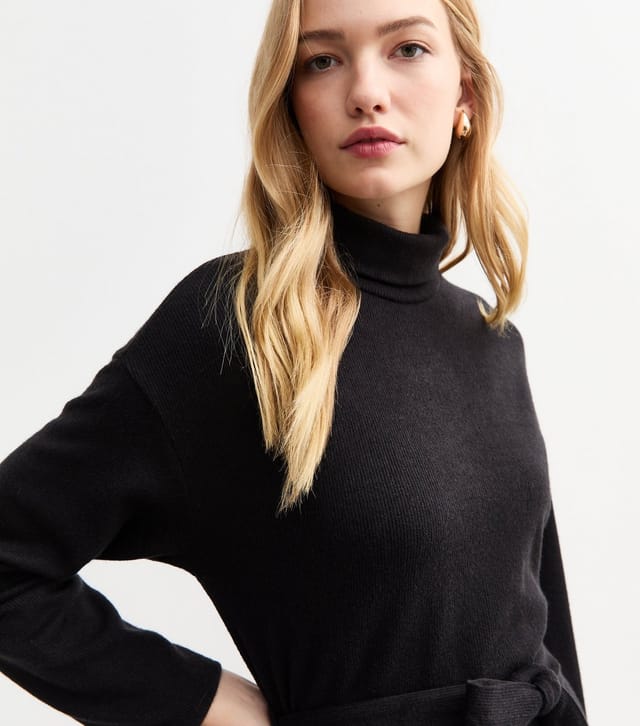 New Look Women's Black Soft Touch Roll Neck Long Sleeve Jersey Midi Dress New Look - 2