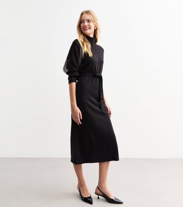 New Look Women's Black Soft Touch Roll Neck Long Sleeve Jersey Midi Dress New Look - 3