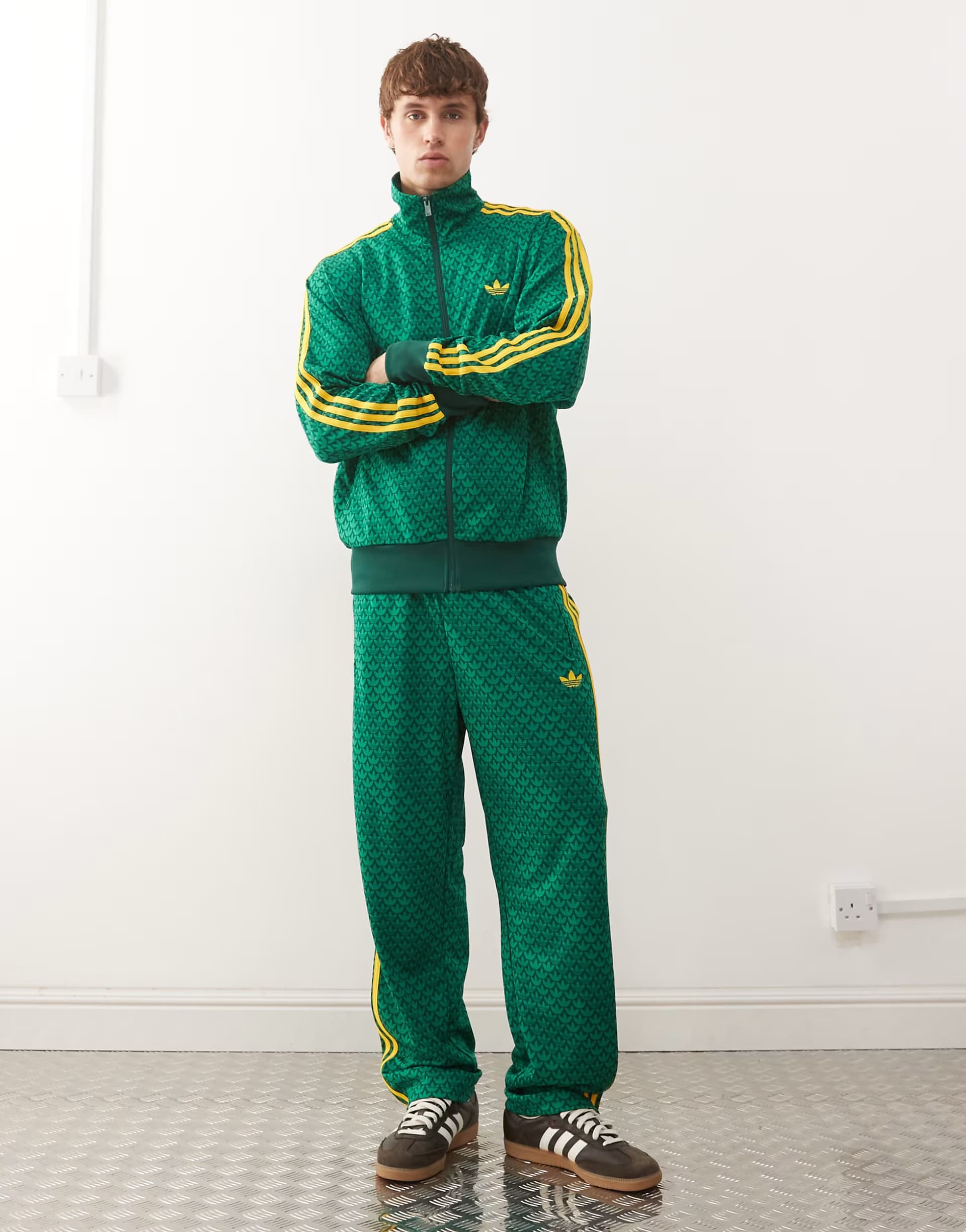 ASOS adidas Originals Firebird loose monogram track pants in green