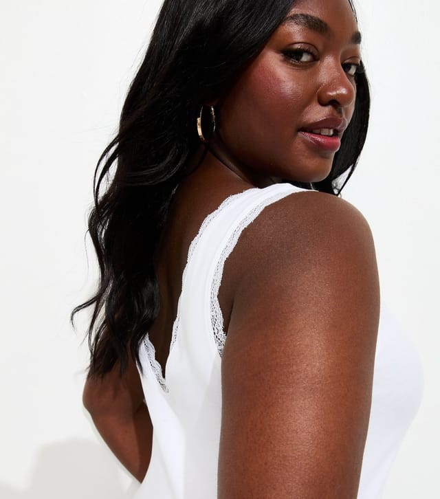 New Look Women's Plus Size White Lace Trim Vest Top Curves New Look - 2