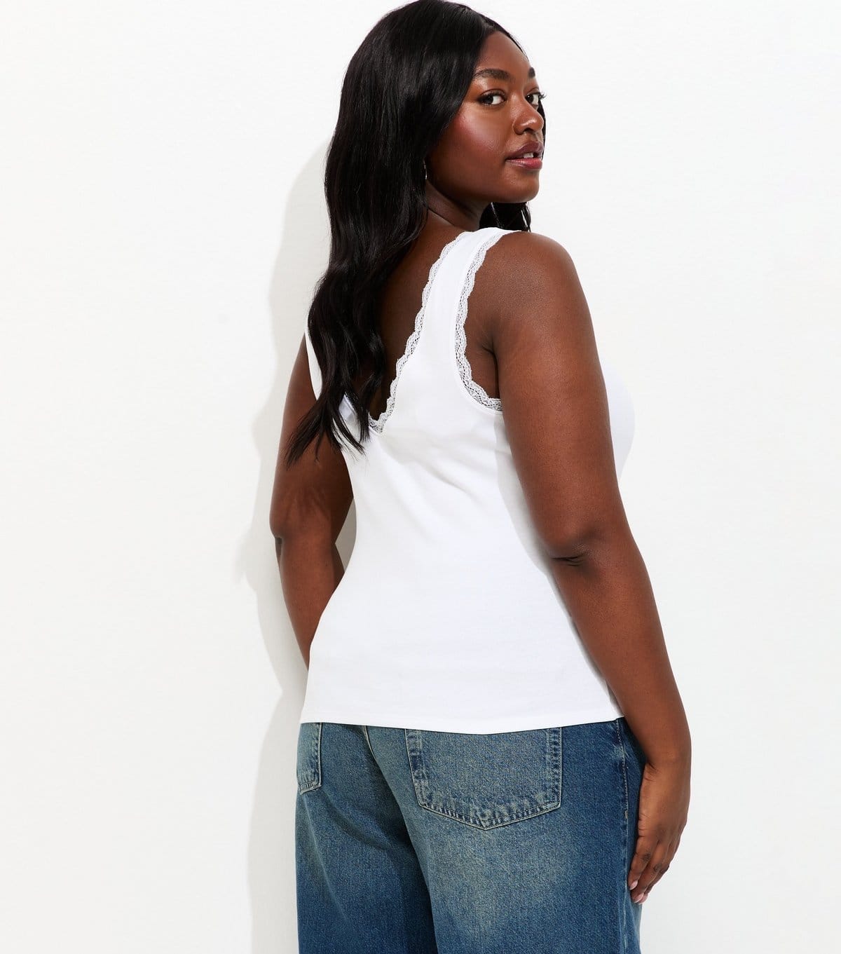 New Look Women's Plus Size White Lace Trim Vest Top Curves New Look - 4