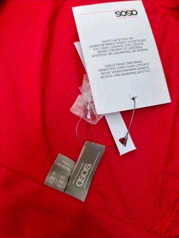 ASOS Asos Red Blouse UK 10 Bow Tie Neck Long Sleeve Wrap Front NWT Smart Top - 1