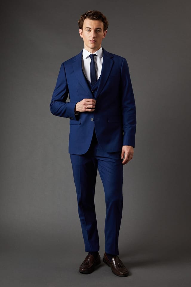 Burton Burton Men's French Navy Slim Fit Essential Suit Jacket in Dark Blue - 2