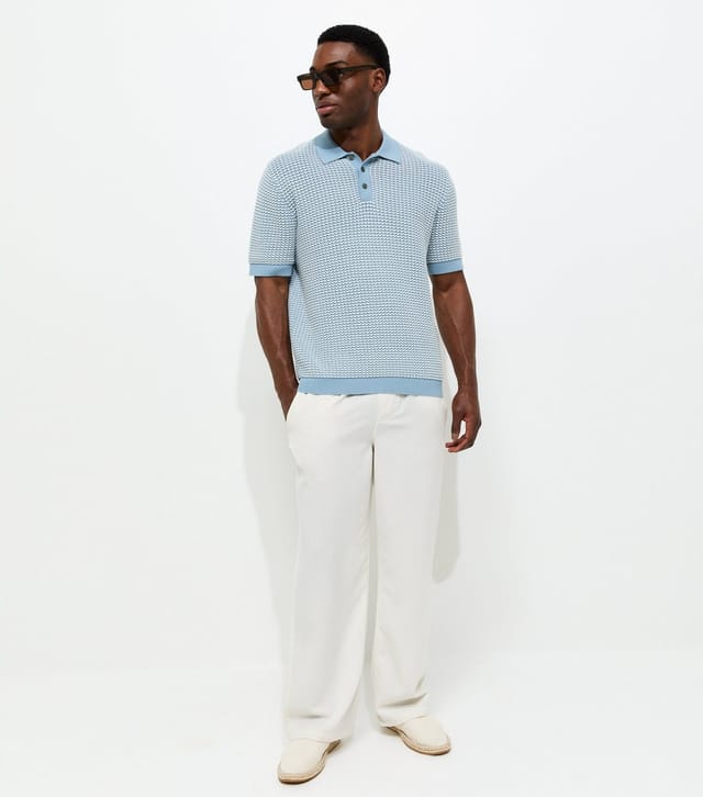 jack & jones Men's Light Blue Cotton Relaxed Textured Knit Polo Shirt Jack & Jones New Look - 3