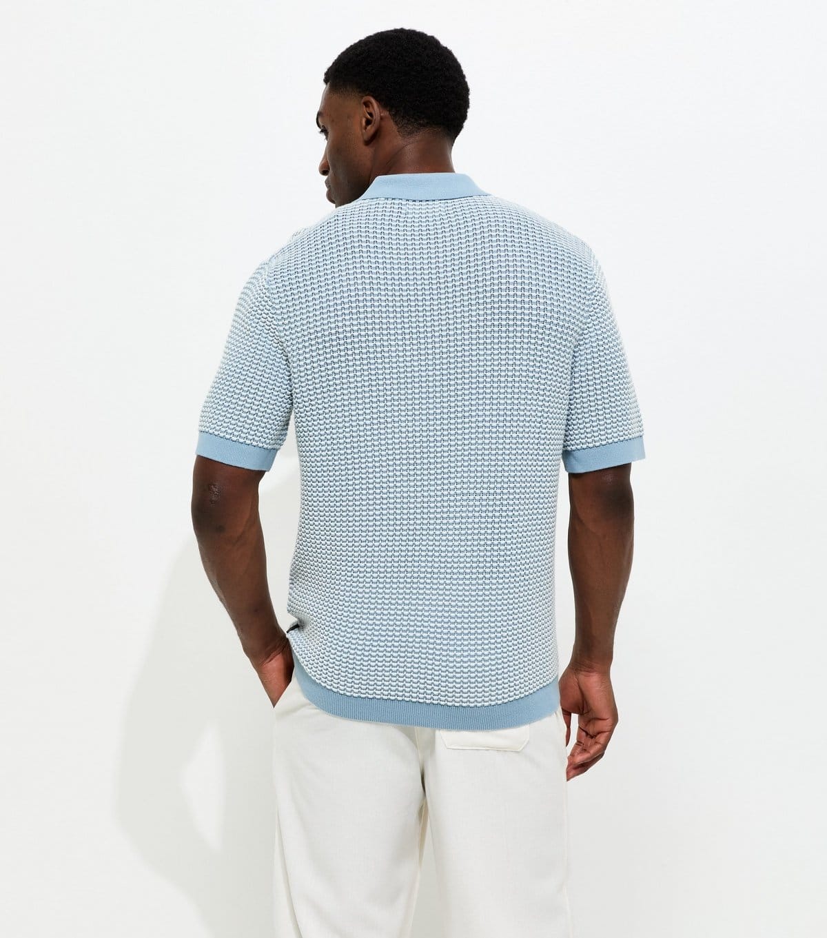 jack & jones Men's Light Blue Cotton Relaxed Textured Knit Polo Shirt Jack & Jones New Look - 4