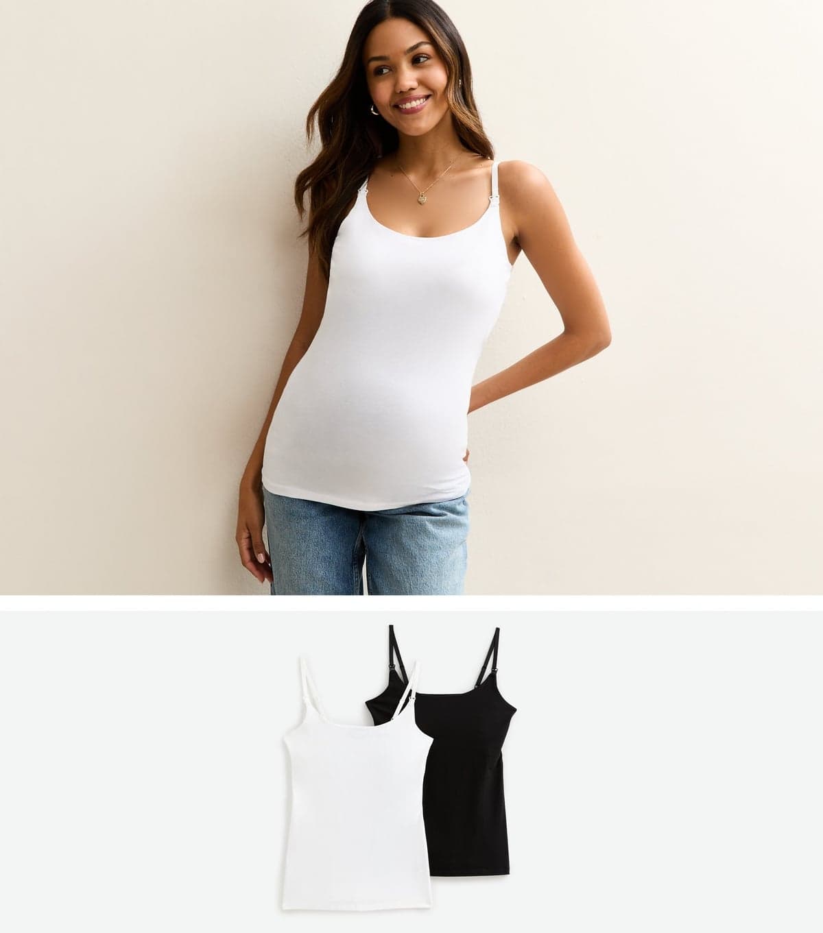 New Look Women's Maternity Pack of Two Black and White Scoop Neck Nursing Vests New Look