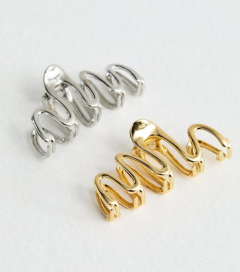 New Look Pack Of 2 Gold and Silver Wiggly Hair Clips New Look - 1