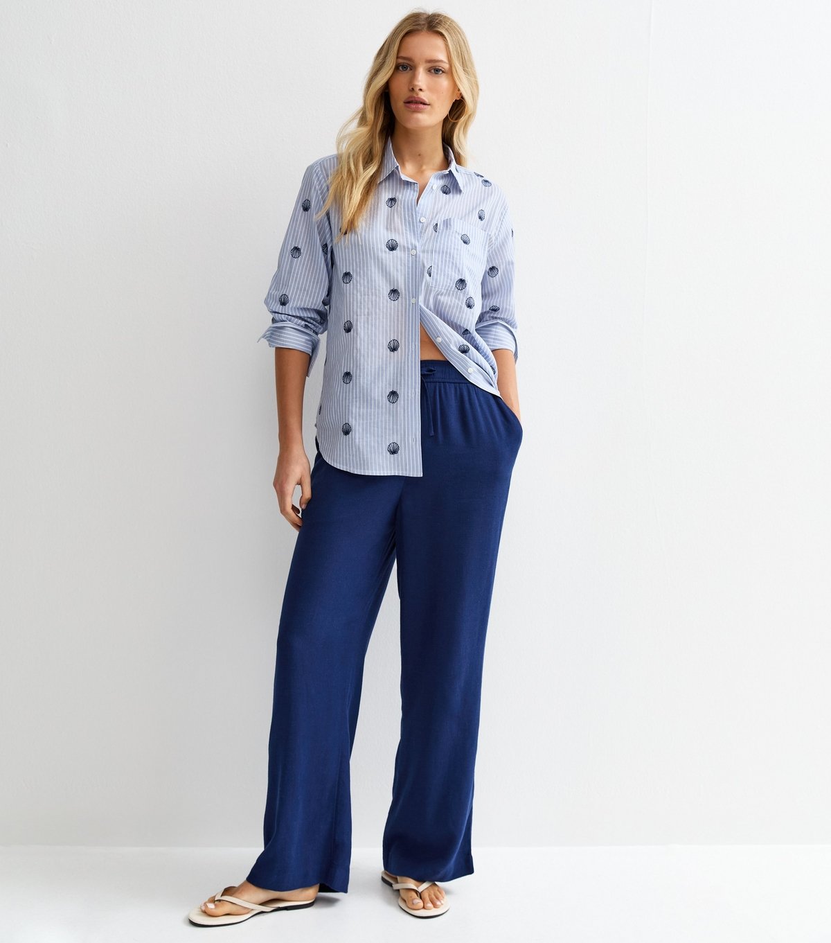 New Look Women's Navy Linen Look Wide Leg Drawstring Trousers New Look - 2