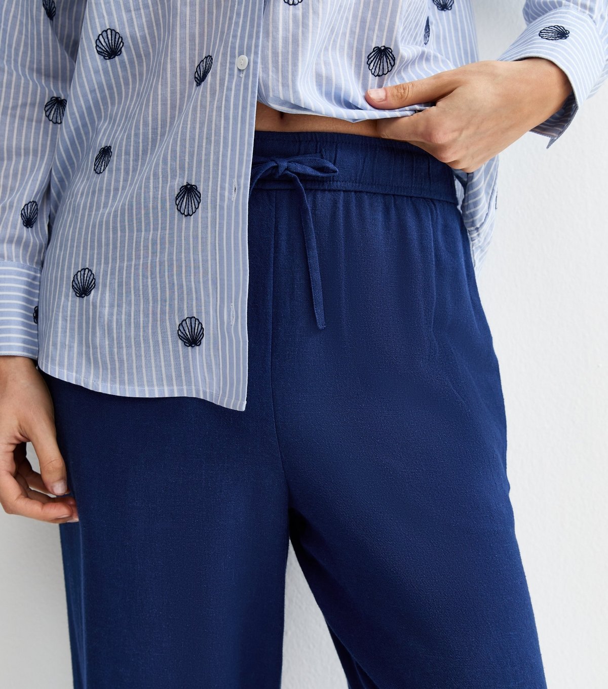 New Look Women's Navy Linen Look Wide Leg Drawstring Trousers New Look - 3