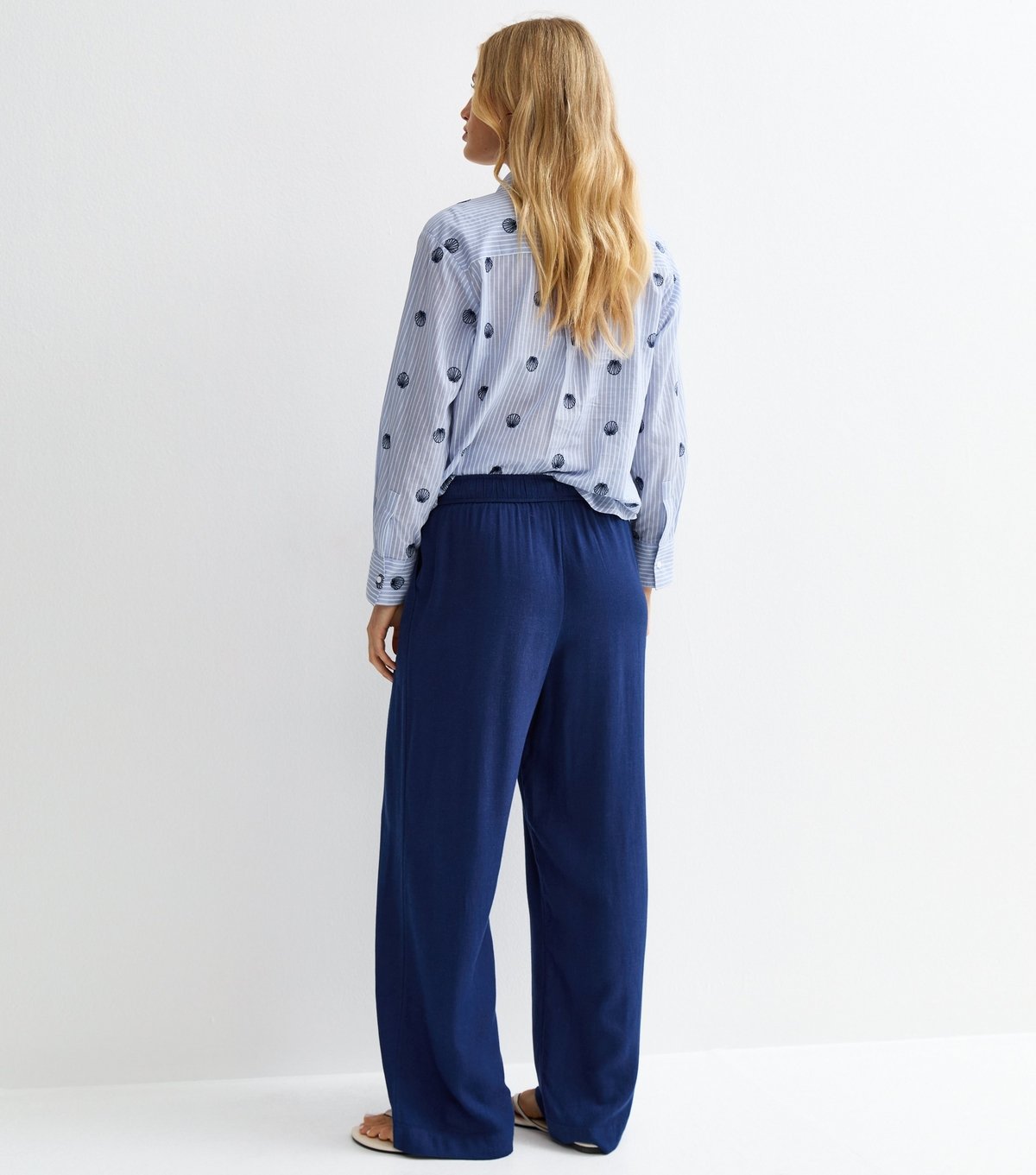 New Look Women's Navy Linen Look Wide Leg Drawstring Trousers New Look - 4