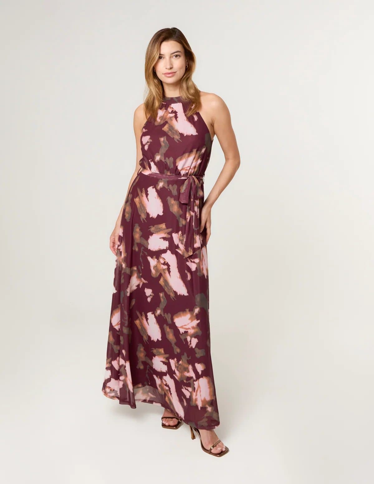 Blue Vanilla Mesh Halter Neck Belted Maxi Dress