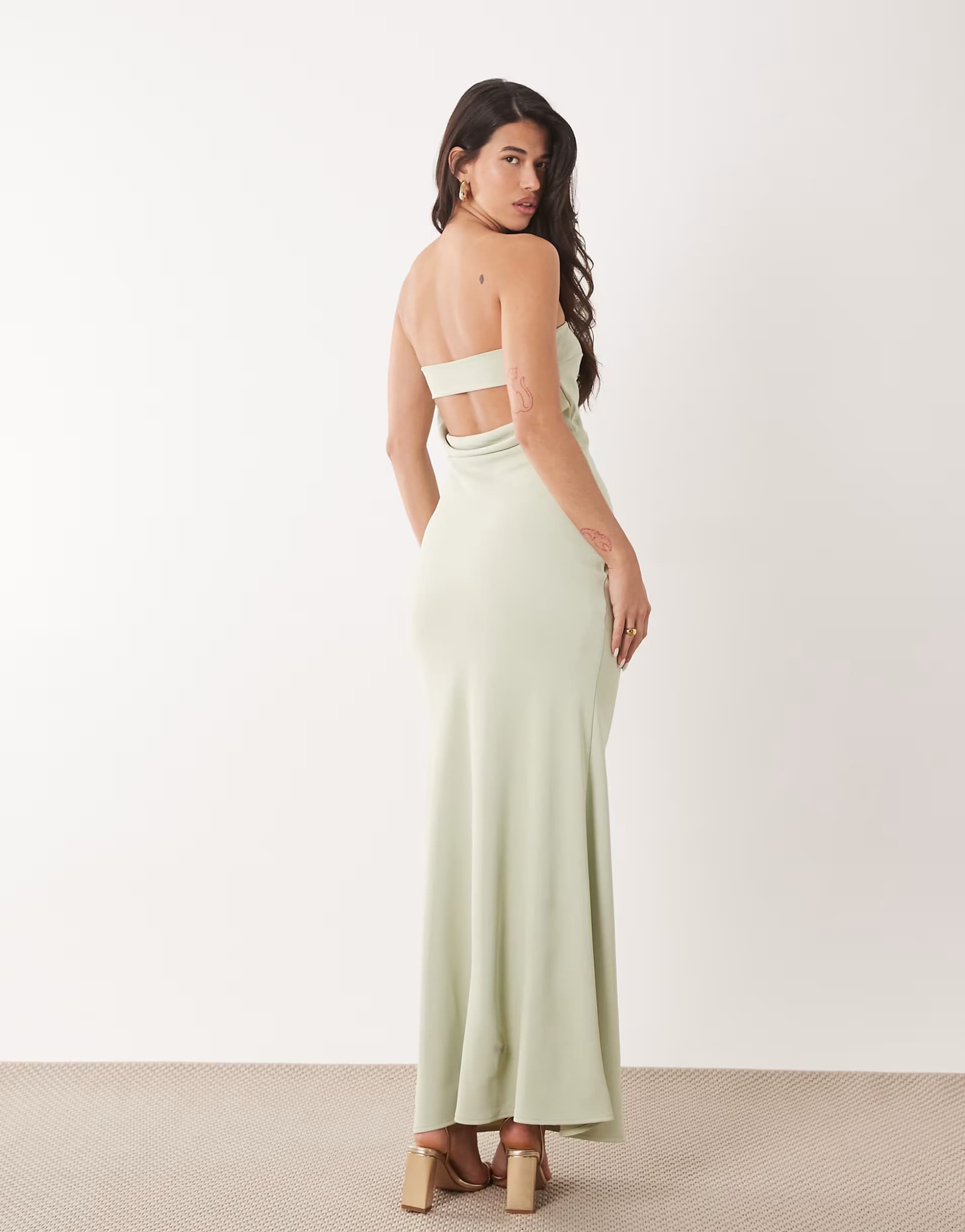 ASOS Aria Cove structured bandeau cowl back detail maxi dress in soft sage