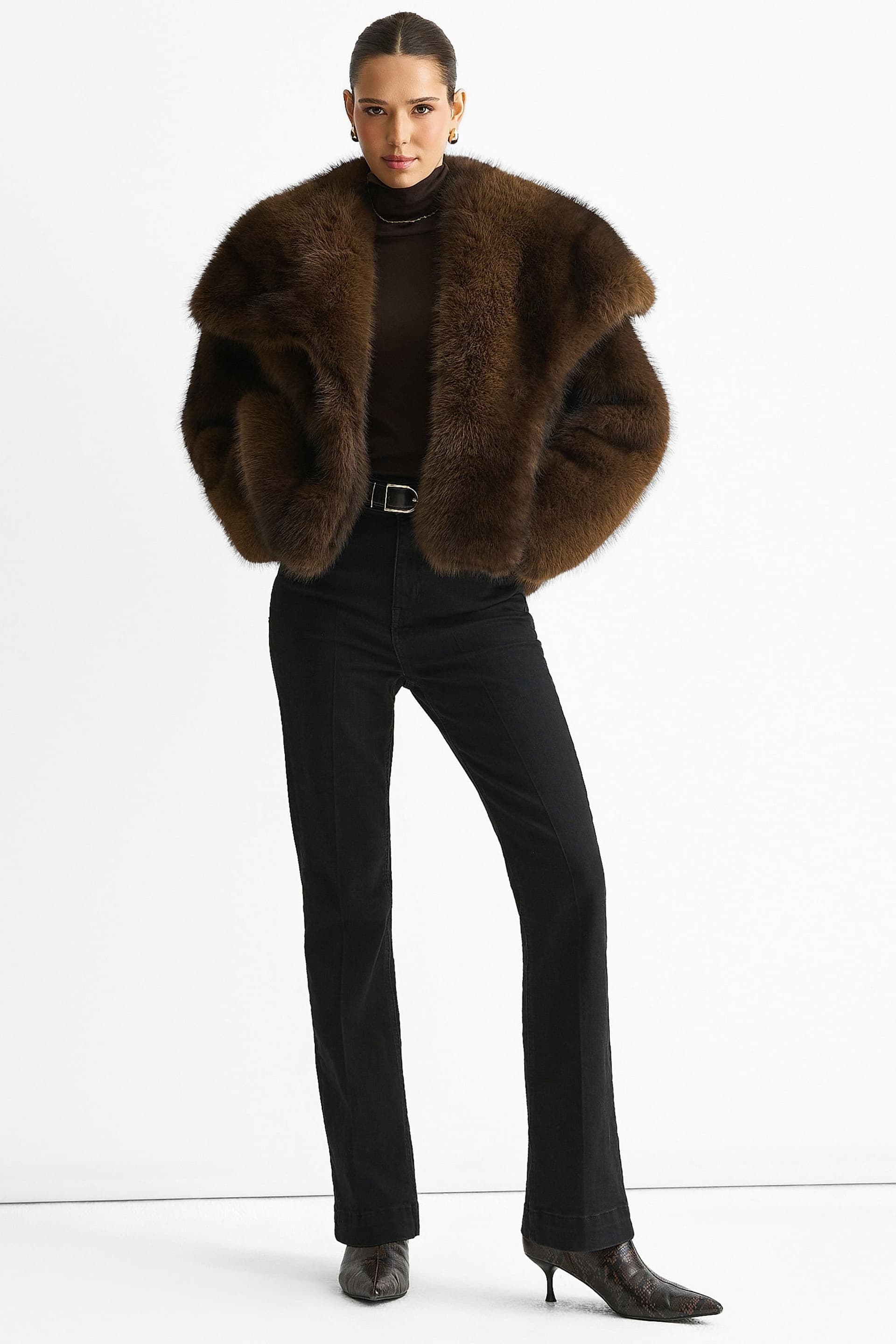 Gini London Gini London Women's Coffee Ombre Lapel Faux Fur Jacket in Brown