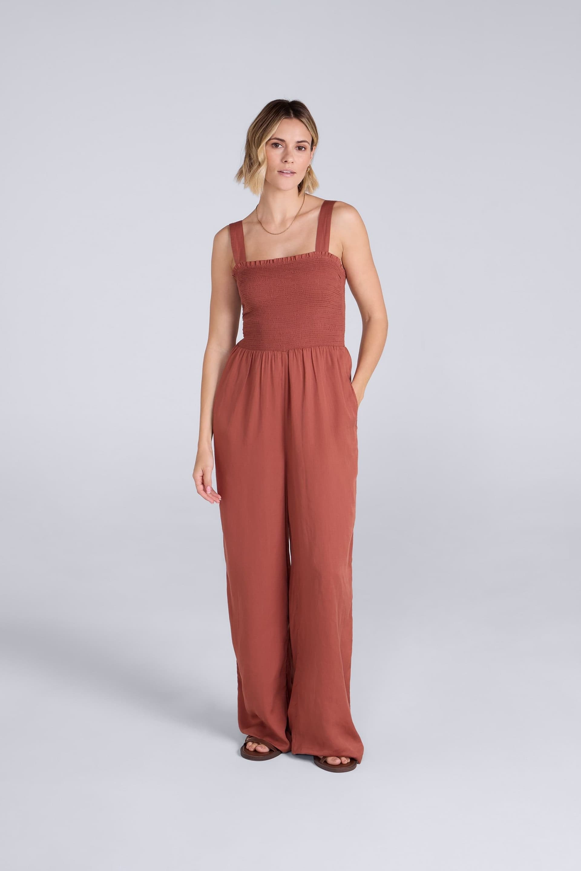 Animal Animal Women's 'Astrid' Lightweight Casual Sleeveless Wide Leg Relaxed Fit Jumpsuit in Terracotta