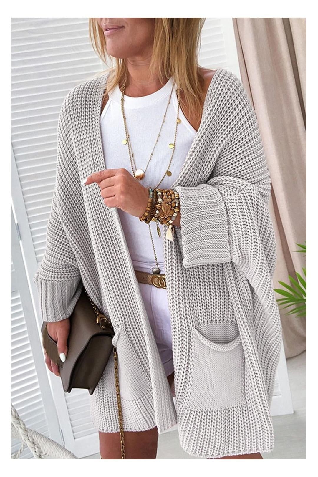 Everyday The Label Everyday The Label Women's Gray Oversized Fold Over Sleeve Sweater Cardigan in Grey - 1