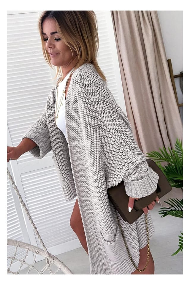Everyday The Label Everyday The Label Women's Gray Oversized Fold Over Sleeve Sweater Cardigan in Grey - 2