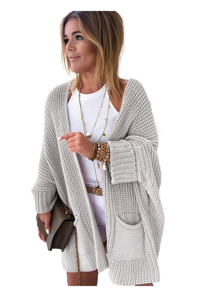 Everyday The Label Everyday The Label Women's Gray Oversized Fold Over Sleeve Sweater Cardigan in Grey - 3