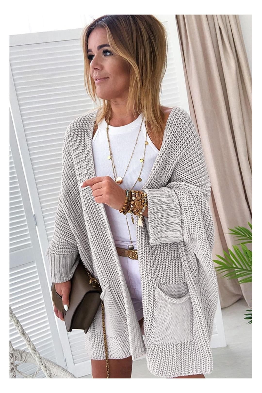 Everyday The Label Everyday The Label Women's Gray Oversized Fold Over Sleeve Sweater Cardigan in Grey - 4