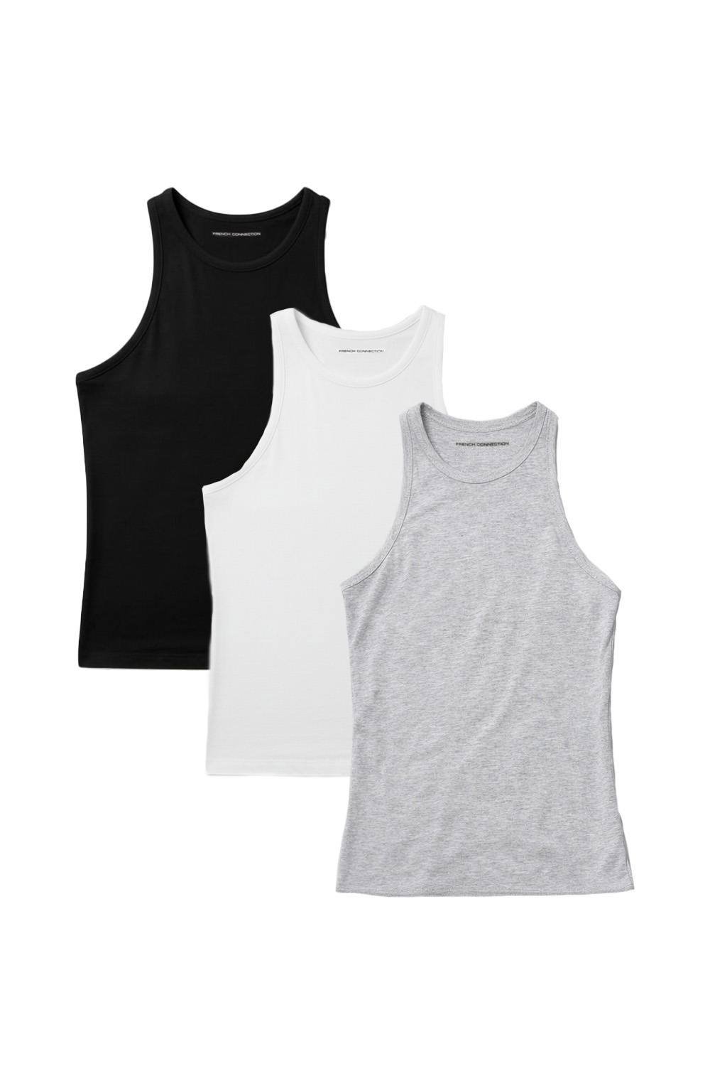 French Connection French Connection Women's 3 Pack Cotton Ribbed Crew Neck Racer Back Vests - 2