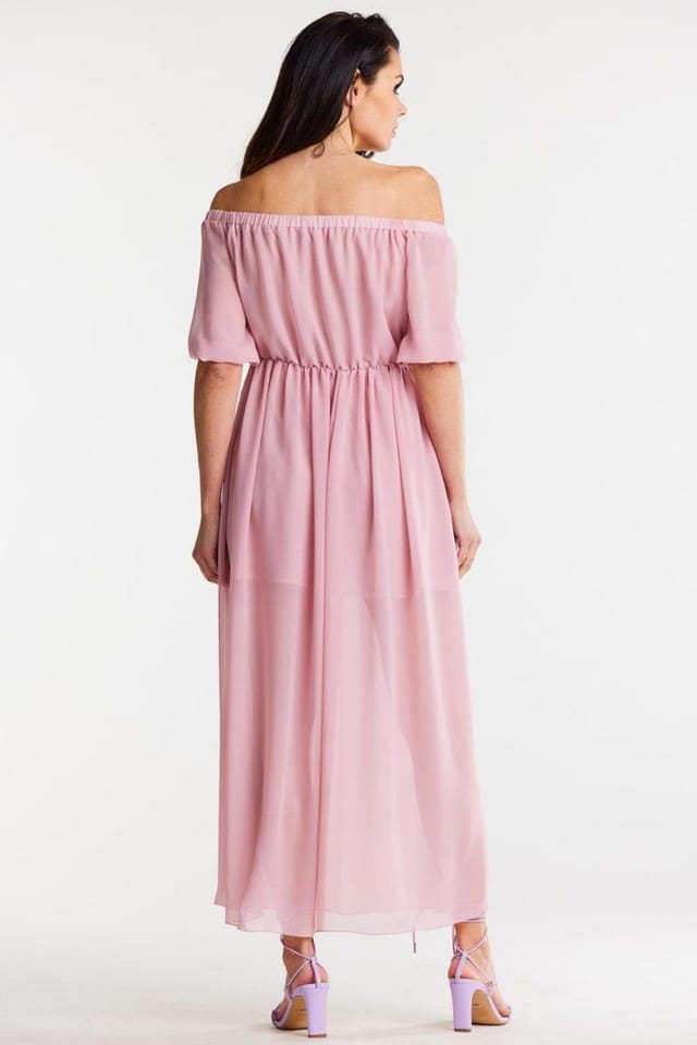 Love Lace Love Lace Women's Long Chiffon Dress With Elastic Fit Slits Style 196613 in Pink - 3