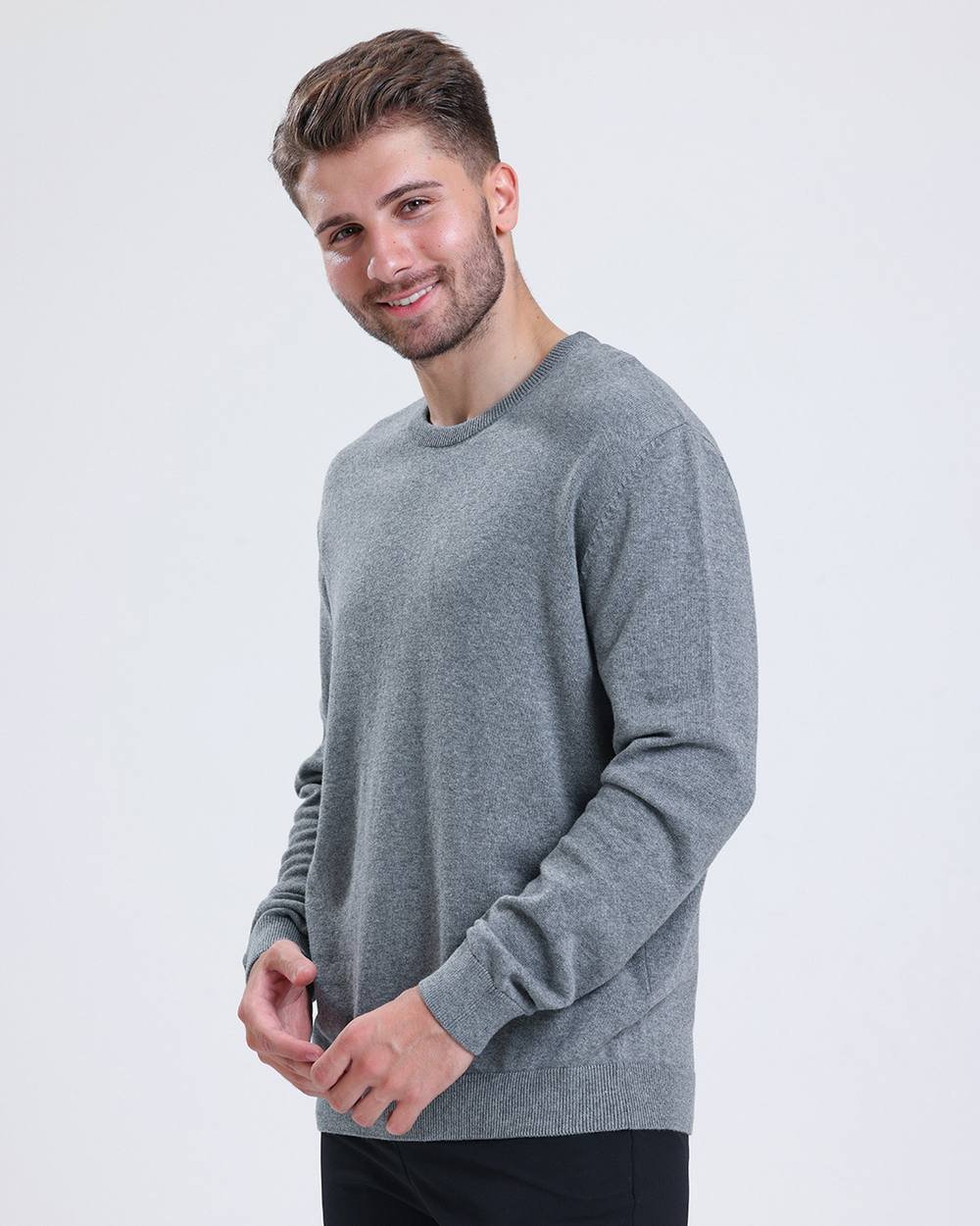 Alse Studio Alse Studio Men's Premium Quality 100% Cotton Crew Neck Long Sleeve Jumper in Charcoal - 2