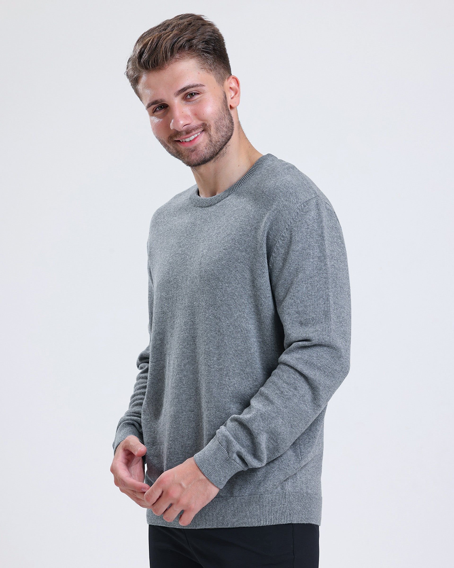 Alse Studio Alse Studio Men's Premium Quality 100% Cotton Crew Neck Long Sleeve Jumper in Charcoal - 3