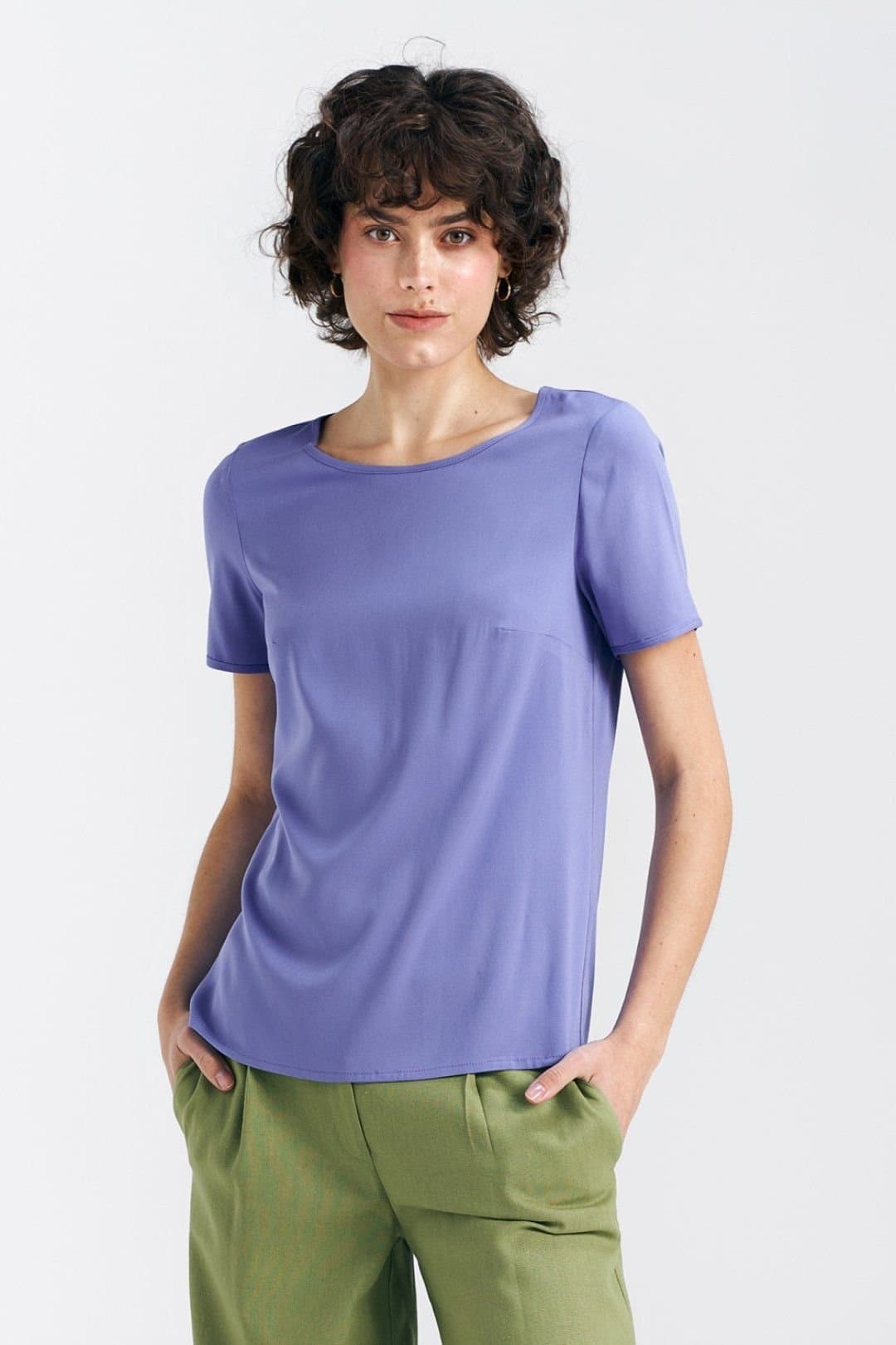 Love Lace Love Lace Women's Viscose Boat Neck Regular Cut Blouse in Violet
