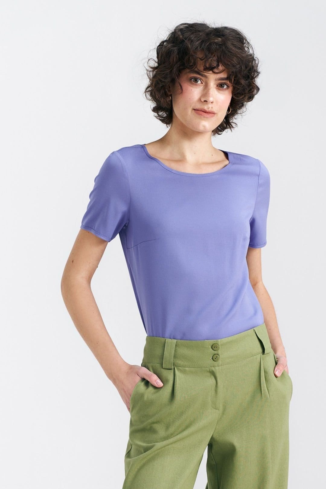 Love Lace Love Lace Women's Viscose Boat Neck Regular Cut Blouse in Violet - 4