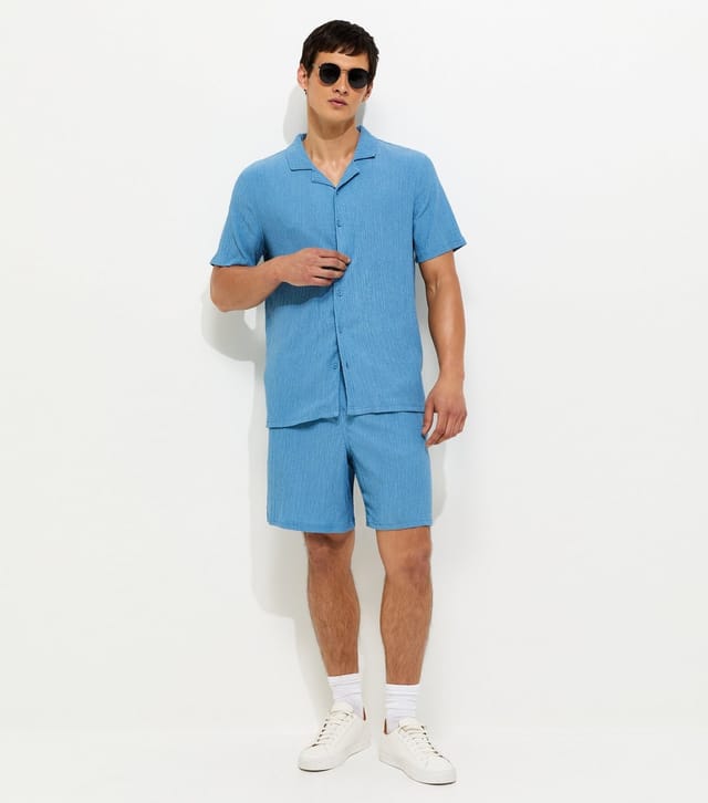 New Look Men's Light Blue Short Sleeve Regular Crinkle Shirt New Look - 2