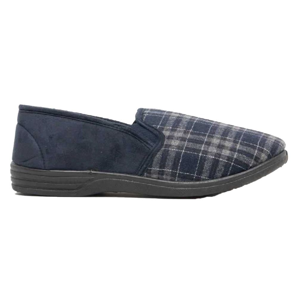 Zedzzz Zedzzz Men's Harley Check Felt Gusset Slippers in Navy
