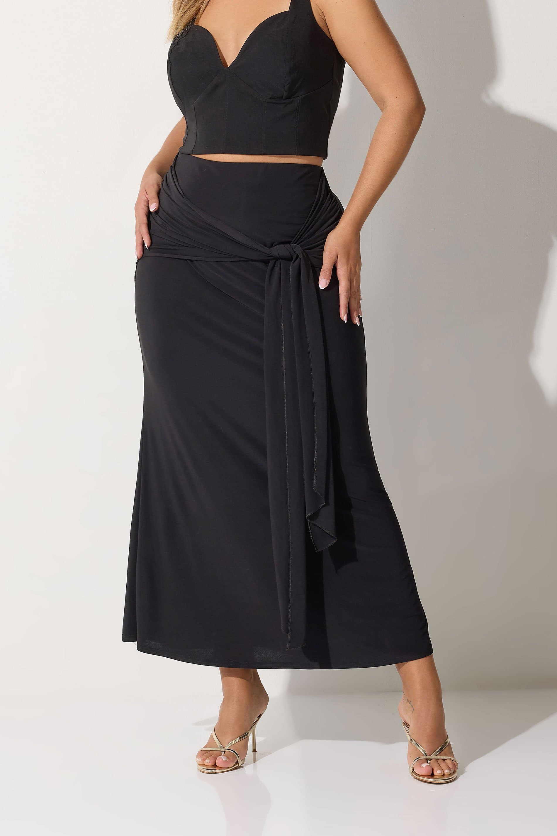 Limited Collection Plus Size Black Tie Maxi Skirt