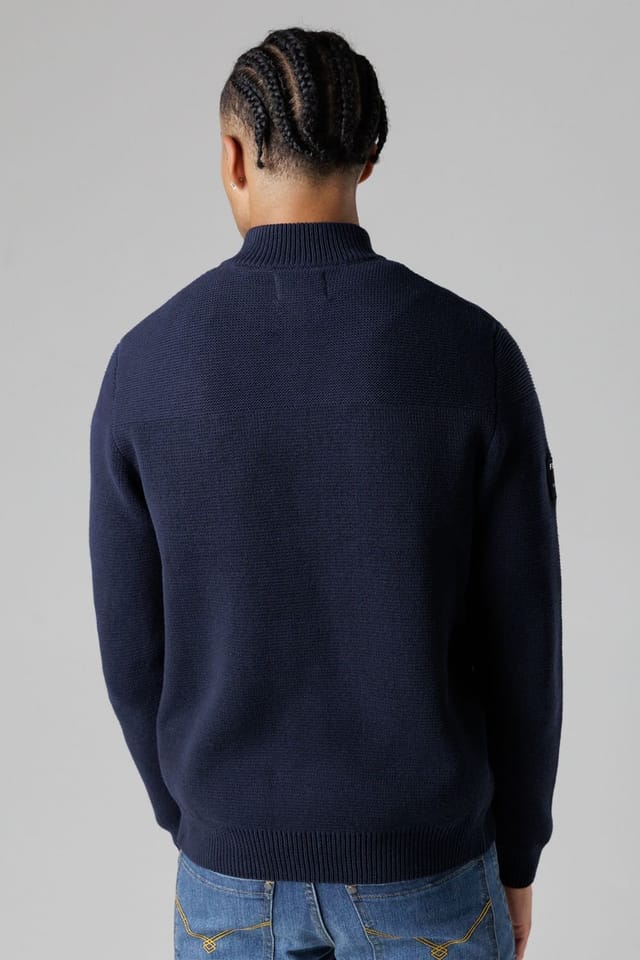 Firetrap Firetrap Men's Cotton Rich Zip Through Funnel Neck Jumper in Dark Navy - 2