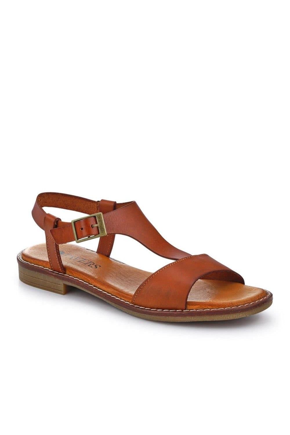 Pavers Pavers Tan All-Leather Buckled Sandals