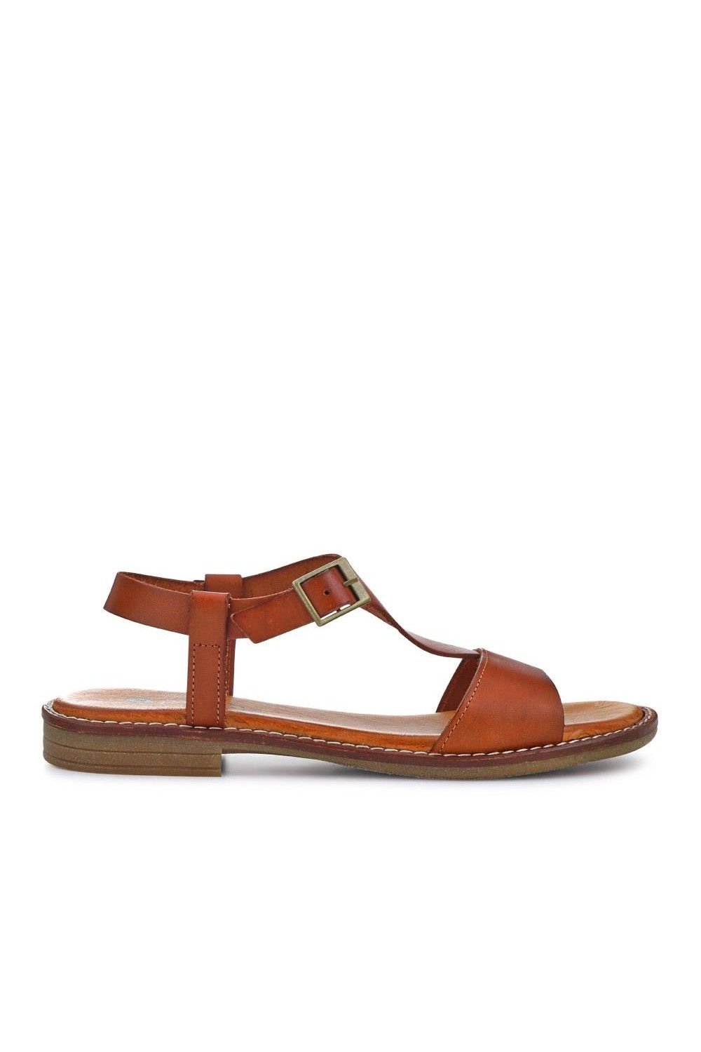 Pavers Pavers Women's All-Leather Buckled Sandals in Tan - 2
