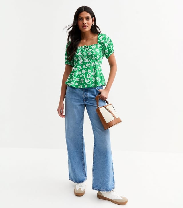 New Look Women's Green Floral Print Peplum Top New Look - 2