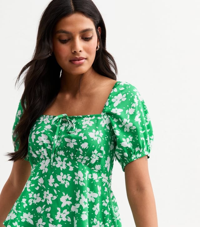 New Look Women's Green Floral Print Peplum Top New Look - 3