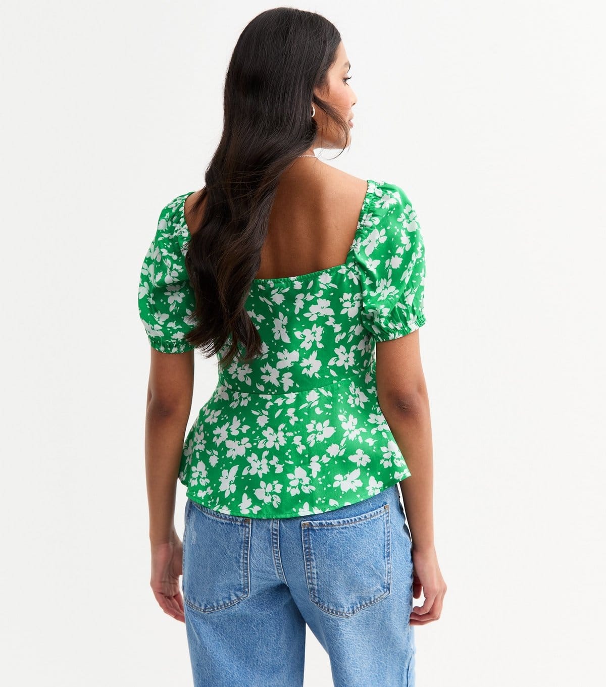 New Look Women's Green Floral Print Peplum Top New Look - 4